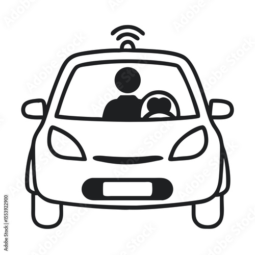 Silhouette of a Self Driving Car With Passengers in Urban Setting at Night