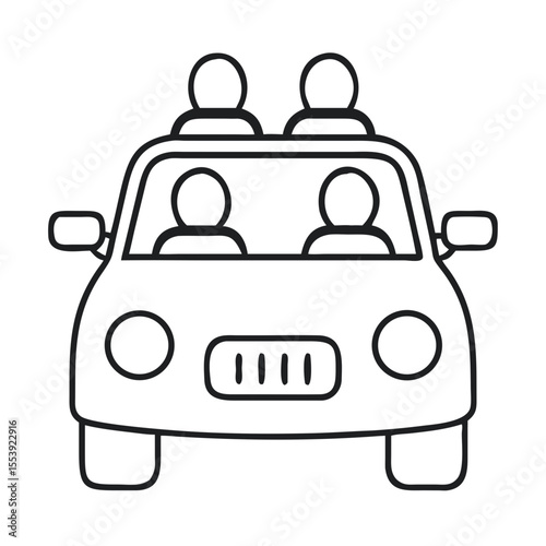 Carpool Icon Featuring Front View of a Car With Passengers in Silhouette