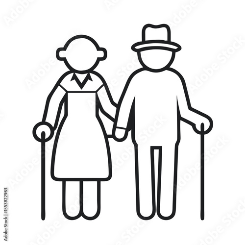Elderly Couple Enjoying Companionship While Using Canes in Silhouette