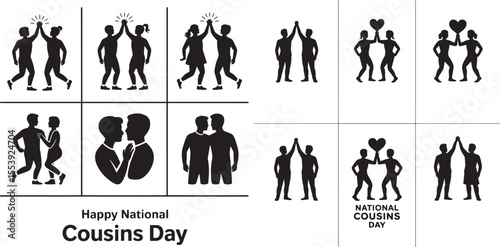 Diverse people celebrating with high fives and hearts for cousins day family celebration