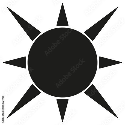 Sun icon. Black sun rays. Solar energy symbol. Vector illustration shape.