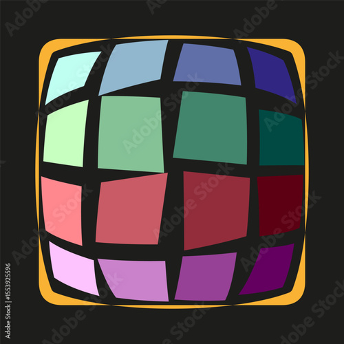 Framed sphere design. Bordered circular element. Colorful ball graphic. Vector round illustration.