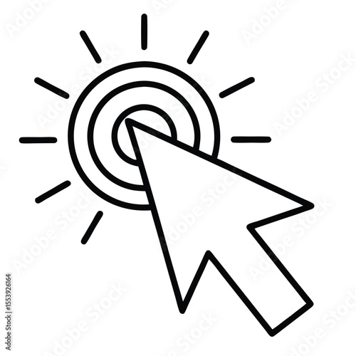 Simple black and white line art icon representing a cursor clicking for help
