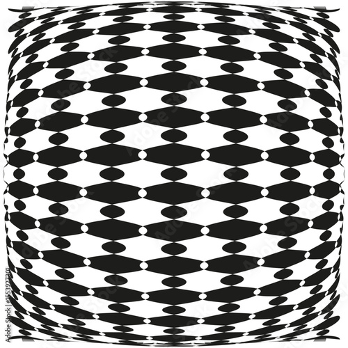 Volume sphere illusion. Checkered distortion effect. Abstract geometric shape. Vector optical pattern.