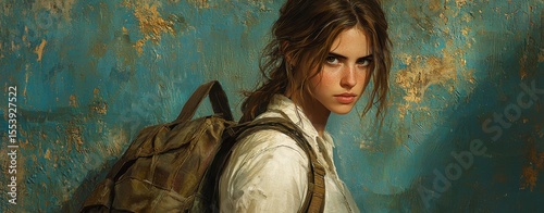 The Determined Traveler A Digital Painting of a Young Woman with a Backpack