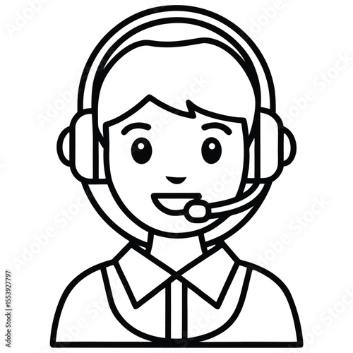 Simple line art icon of a support agent wearing a headset
