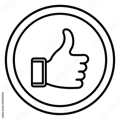 Simple black and white line art icon representing a thumbs up gesture for support and approval