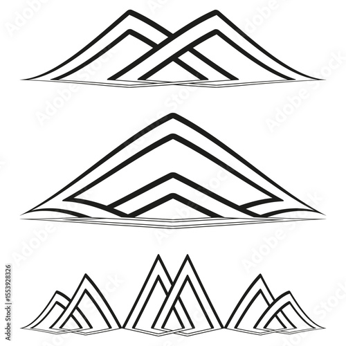 Mountain range silhouettes. Abstract peak forms. Minimalist nature scene. Vector graphic symbols.