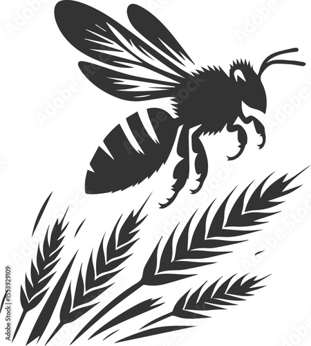 Small insect bee sitting silhouette vector illustration black