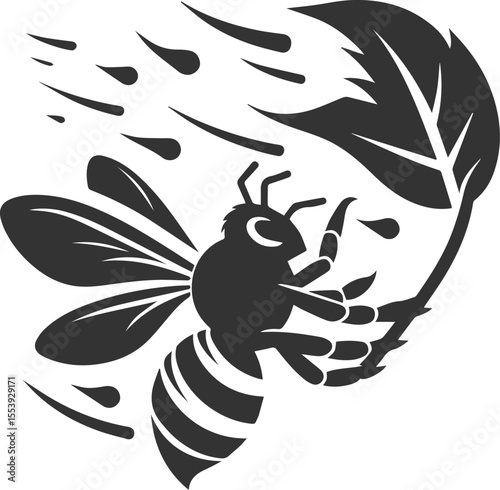 Small insect bee sitting silhouette vector illustration black