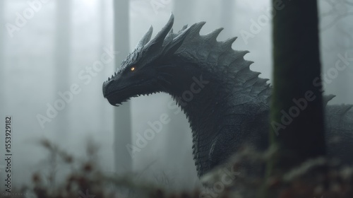 Mystical Dragon in the Foggy Forest: A Creature of Myth and Legend Rises