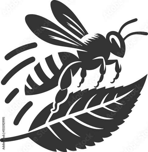 Small insect bee sitting silhouette vector illustration black