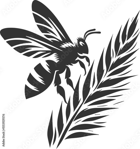 Small insect bee sitting silhouette vector illustration black