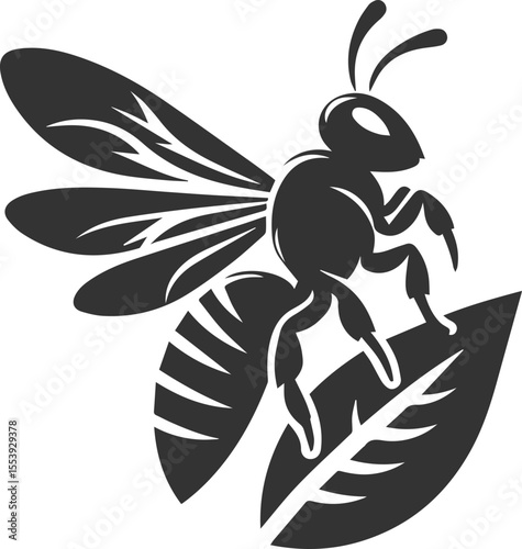Small insect bee sitting silhouette vector illustration black