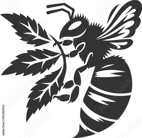 Small insect bee sitting silhouette vector illustration black