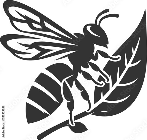 Small insect bee sitting silhouette vector illustration black