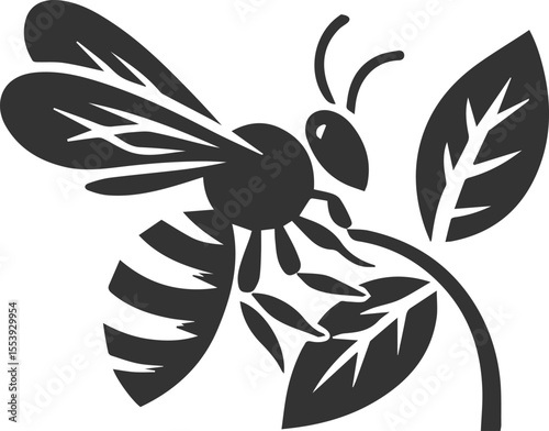 Small insect bee sitting silhouette vector illustration black