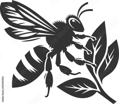 Small insect bee sitting silhouette vector illustration black