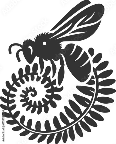 Small insect bee sitting silhouette vector illustration black