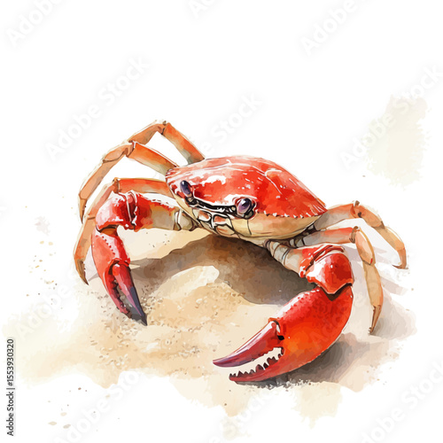 watercolor vector of Crab Scuttling Warm Sand, isolated on a white background.