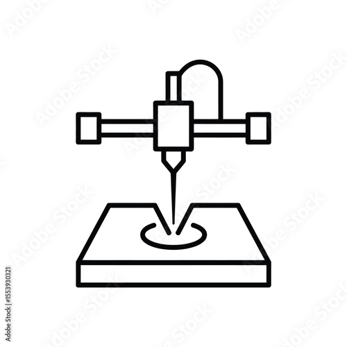 Industrial robot arm with laser cutting tool engraving a surface
