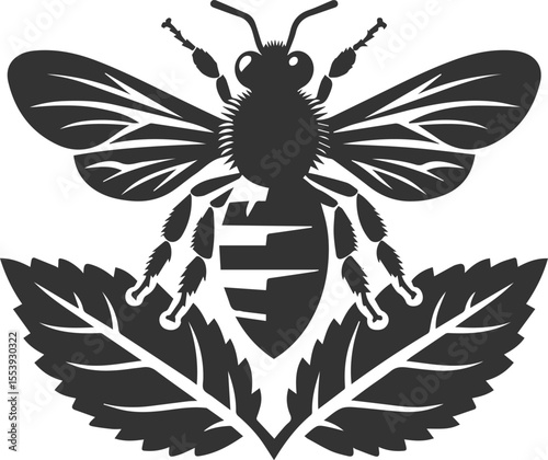 Small insect bee sitting silhouette vector illustration black