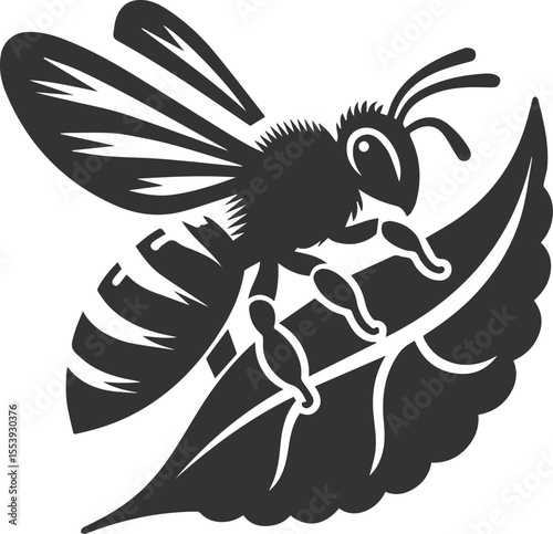 Small insect bee sitting silhouette vector illustration black