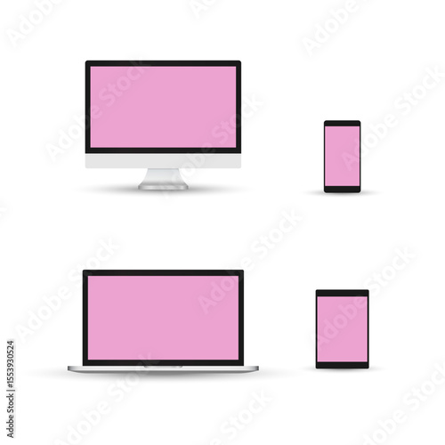 Realistic Vector Mockup Digital Tablet, Mobile Phone, Smart Phone and Laptop. Modern Digital Devices. EPS 10.