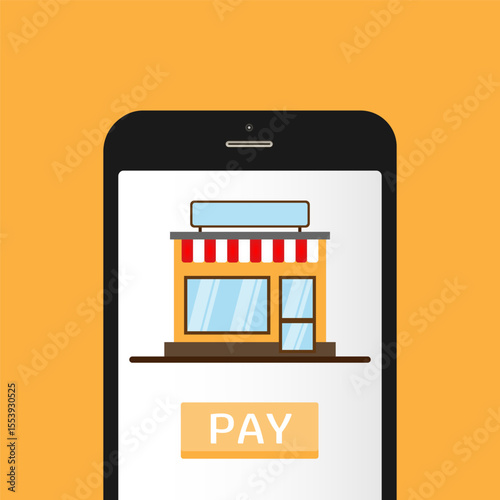 Hand holding smartphone. Secure pay concept.Mobile payment via internet application. Flat vector illustration.
