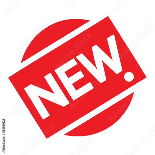 Red and white new label icon with modern design elements