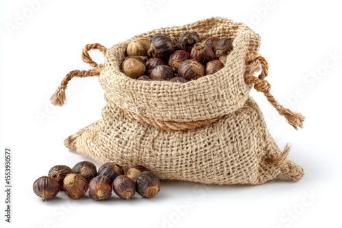 Bagged guarana seeds on white background dietary supplement and caffeine source for energy drinks