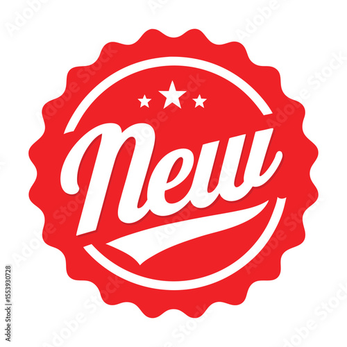 Red new label icon with white text modern graphic design element