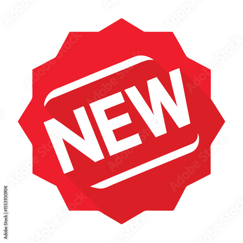 Red new label icon with white text modern graphic design element