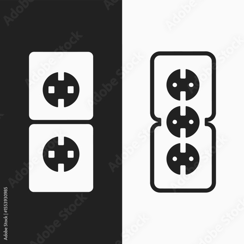 Two vertical electrical outlets on a black background and three on a white background