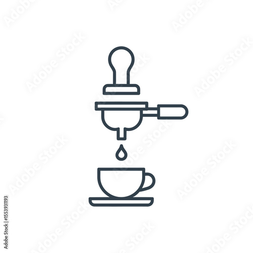 Espresso machine portafilter brewing coffee into a cup with a single drop
