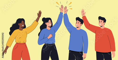 Diverse group of people doing high five