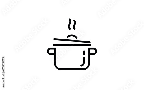 Simple line art icon of a steaming cooking pot with a lid slightly ajar