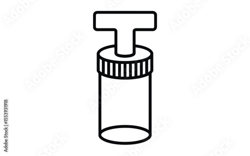Simple line drawing of a plunger or syringe with a t shaped handle