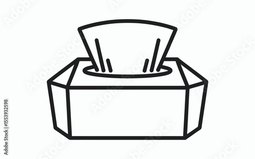 Simple black line drawing icon of a tissue box with open lid and tissues