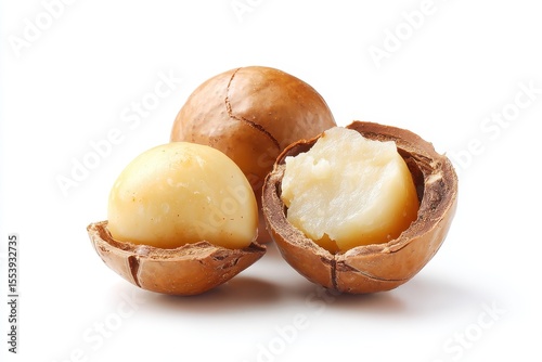 Macadamia nut against a white backdrop roasted variant included with clipping path
