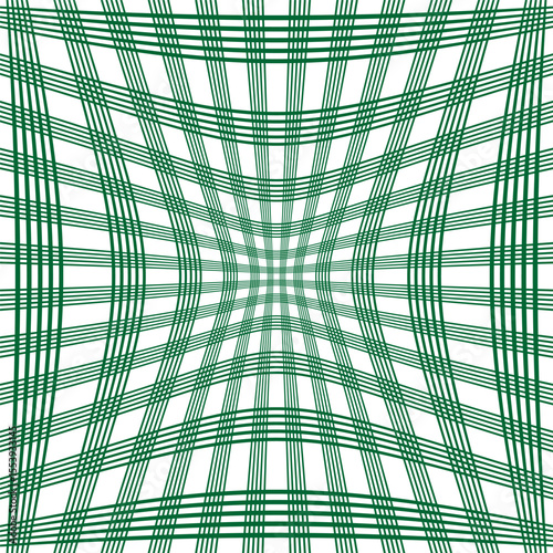 Green distorted grid. Abstract warped lines. Dynamic linear pattern. Vector optical illusion.