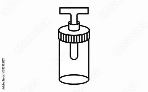 Simple line drawing of a laboratory beaker with a t shaped plunger and a u shaped tube