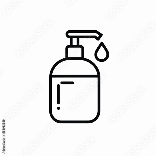 Simple line art icon of a liquid soap dispenser with a drop falling