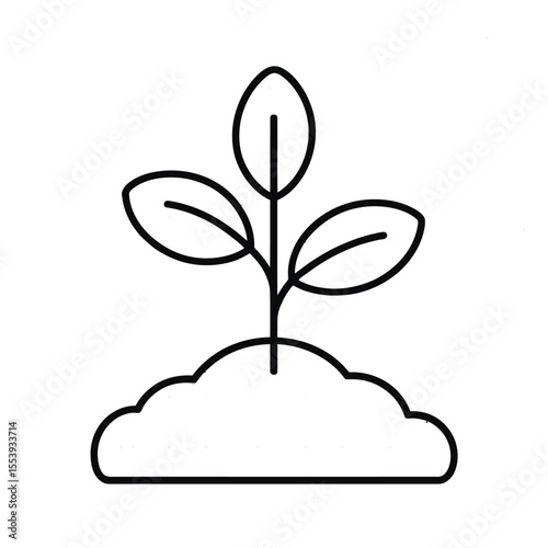 Simple black line drawing of a young plant growing from the soil