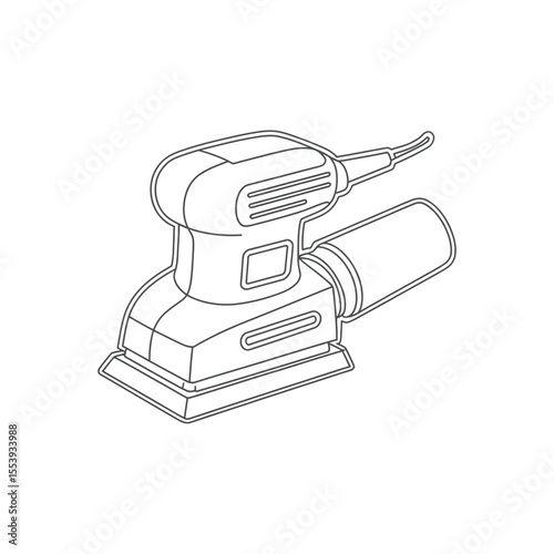 Outline drawing of an electric orbital sander with a dust collection bag