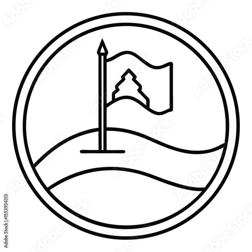 Simple black and white line art icon of a destination flag