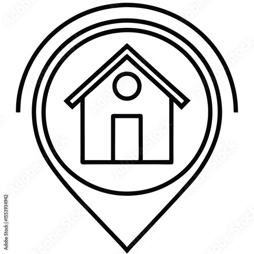 Simple black and white line art icon representing home navigation