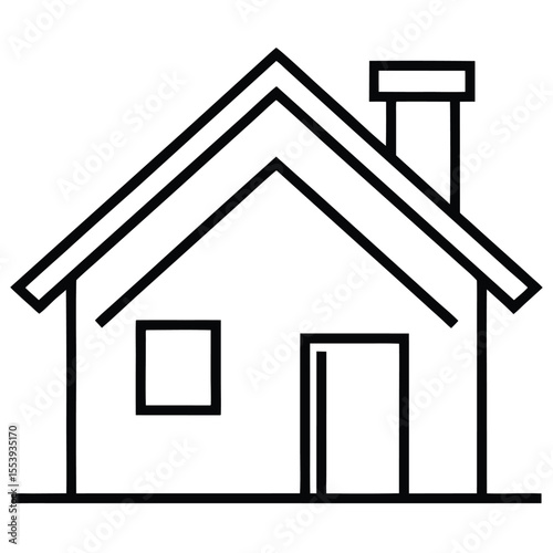 Simple black and white line art house location pin icon