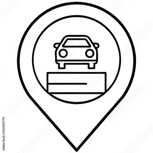 Simple black and white line art icon representing a parking location