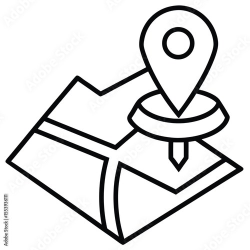 Simple black and white line art icon of a map pin with a clean design